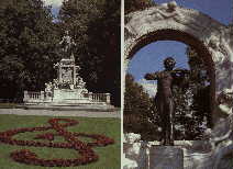 左　モーツァルト記念碑　右　ヨハン・シュトラウス二世像の写真
