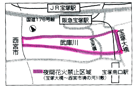 夜間花火禁止区域図