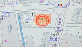 災害地点を決定したときの指令台の地図画面