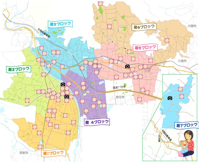 地図上に赤ちゃんの駅が表記されている絵