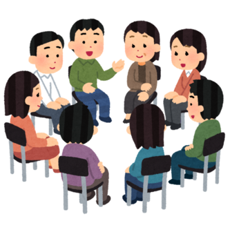 モニターが話し合っているイラスト