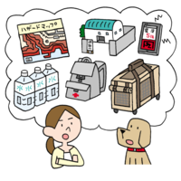 防災を考える家族と犬