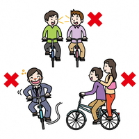 禁止事項のイラスト　飲酒運転、二人乗り、並進