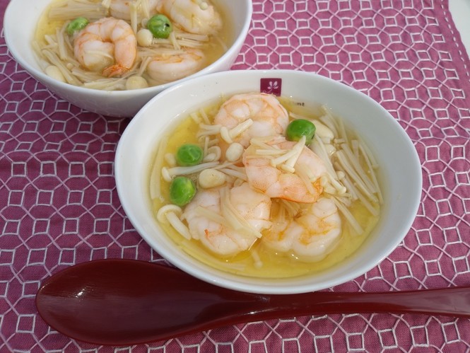 レンジで作る卵豆腐のえびあんかけ