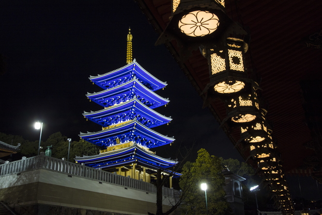 手話言語の国際デーブルーライトアップ　大本山中山寺