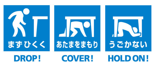 シェイクアウト動作（効果的な防災訓練と防災啓発提唱会議）