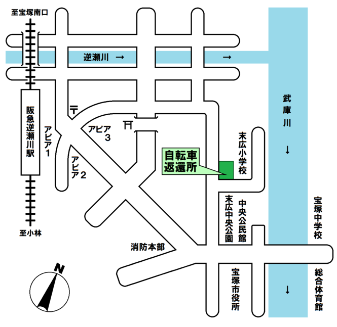 末広自転車返還所案内図