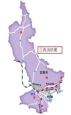 宝塚市西消防署の位置を示す簡易地図