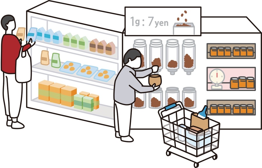 簡易包装の商品を選ぶ絵