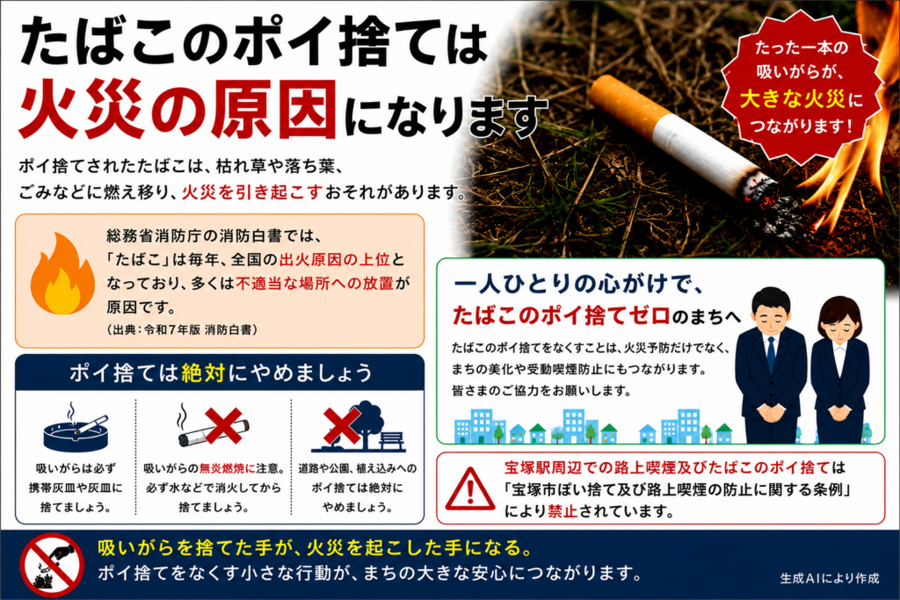 ポイ捨ては火災の原因になります