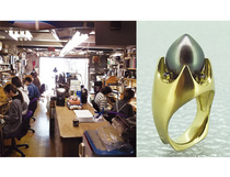 左：夢次元空間彫金工房（教室）の写真、右：作品の写真