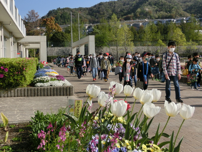 全学年そろって初めての集団登校