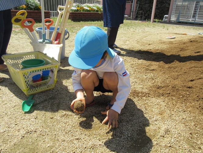 泥団子を作っている子どもの写真