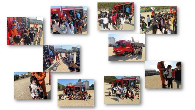 消防車を見学する1年生