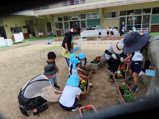 花の苗植えをしている子どもたちの写真