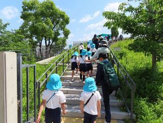遠足に出かけている子どもたちの写真