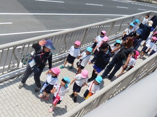 遠足に出かけている子どもたちの写真