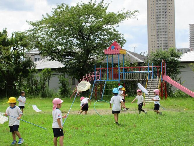 虫探しをしている子どもたちの写真