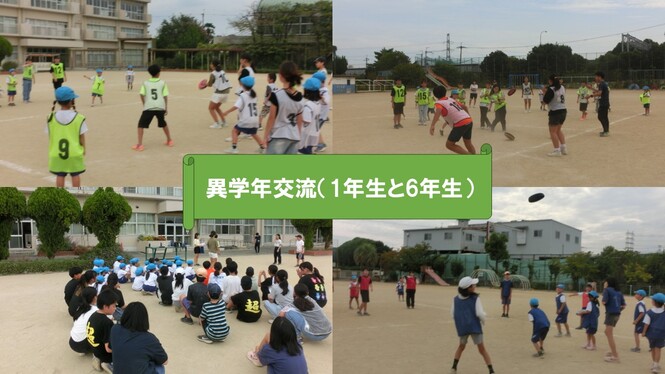 異学年交流でドッチビーをしている様子