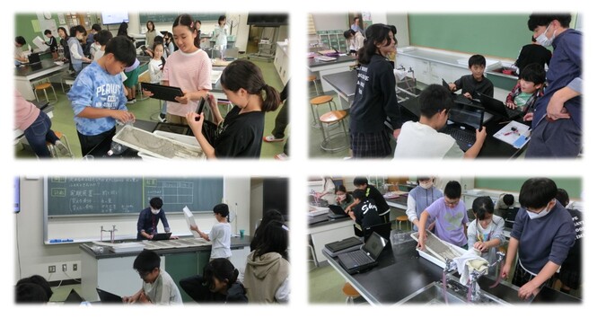 流れる水の働きの実験の様子