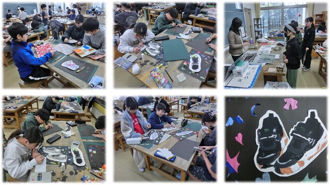 自分のくつの作品を作っている様子