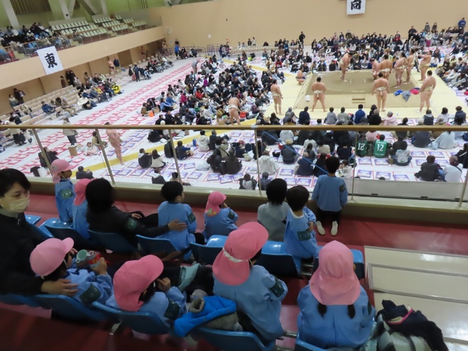 大相撲を見ている子どもたちの写真