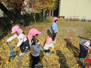 イチョウで遊んでいる子どもたちの写真