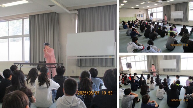 岡邊さんのお話を聞く子どもたち