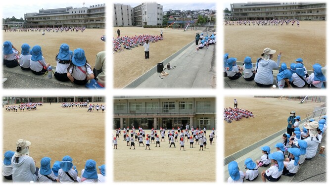 幼稚園の子どもたちが運動会見学している様子