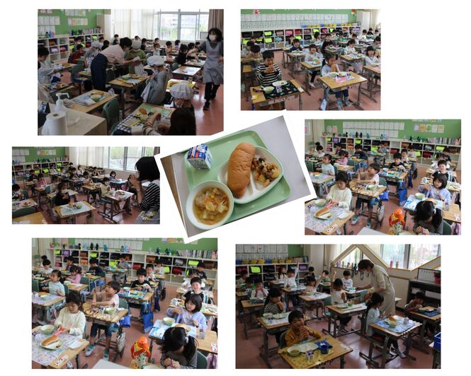 1年生、初めての給食の様子