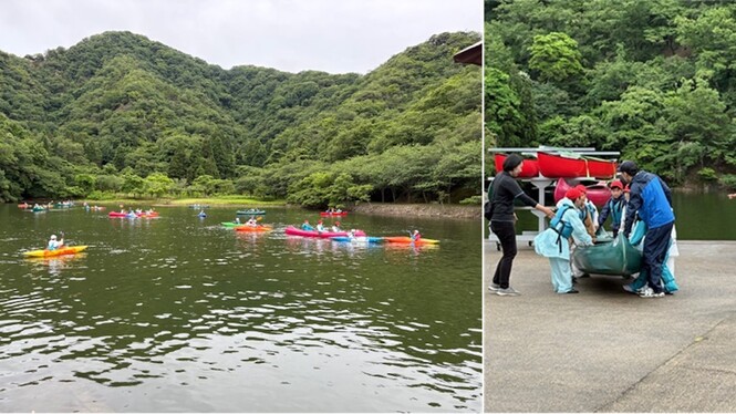 自然学校カヌー準備の様子