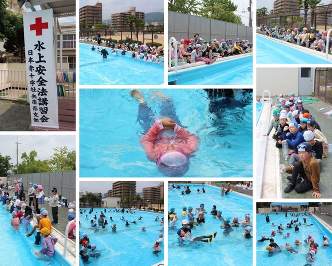 低学年の着衣泳の様子