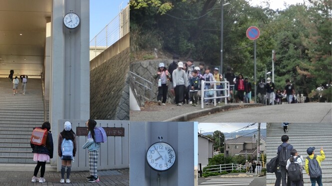 正門に時計が設置された様子