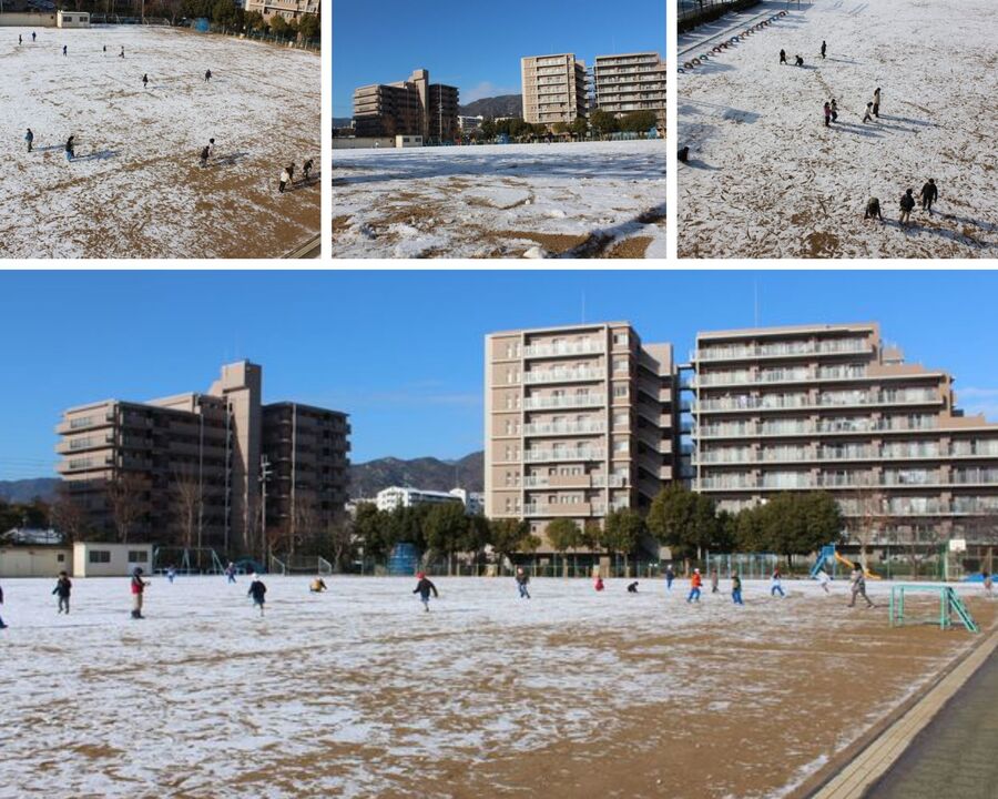 雪が積もった運動場