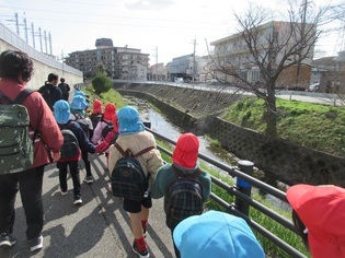 お別れ遠足に出かけている子どもたちの写真