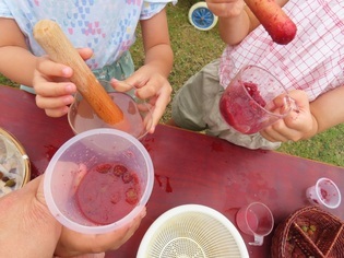子どもが作った色水の写真
