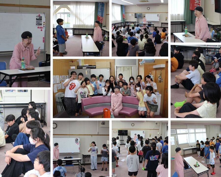 平和学習で、岡邊さんのお話を聞く子どもたち